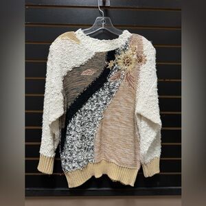 Vintage 80s Needles & Yarn Patchwork Sweater L